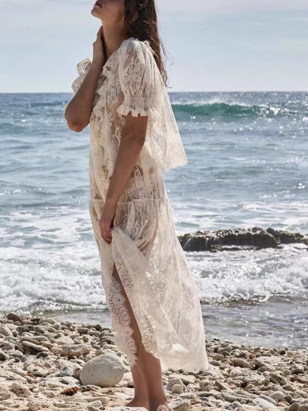 Doen Cream Lace Midi Skirt, S
